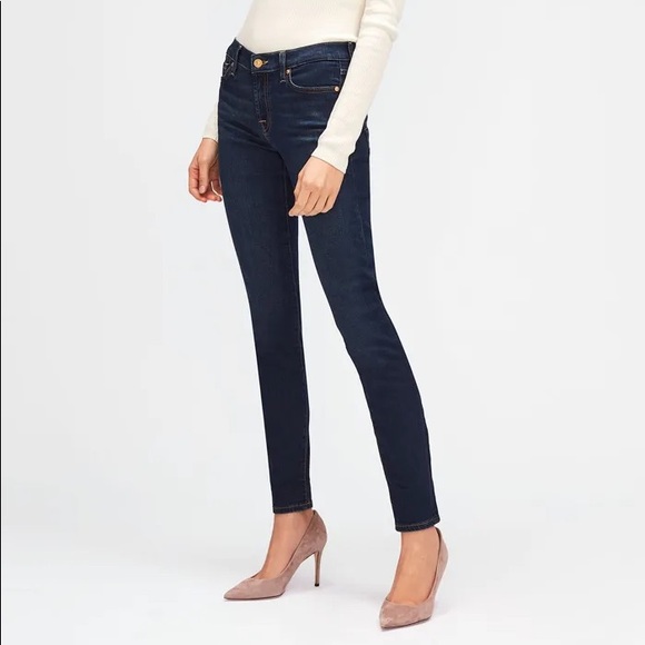 7 for all mankind b(air) denim high waist skinny jean in blue black river thames - Picture 5 of 7